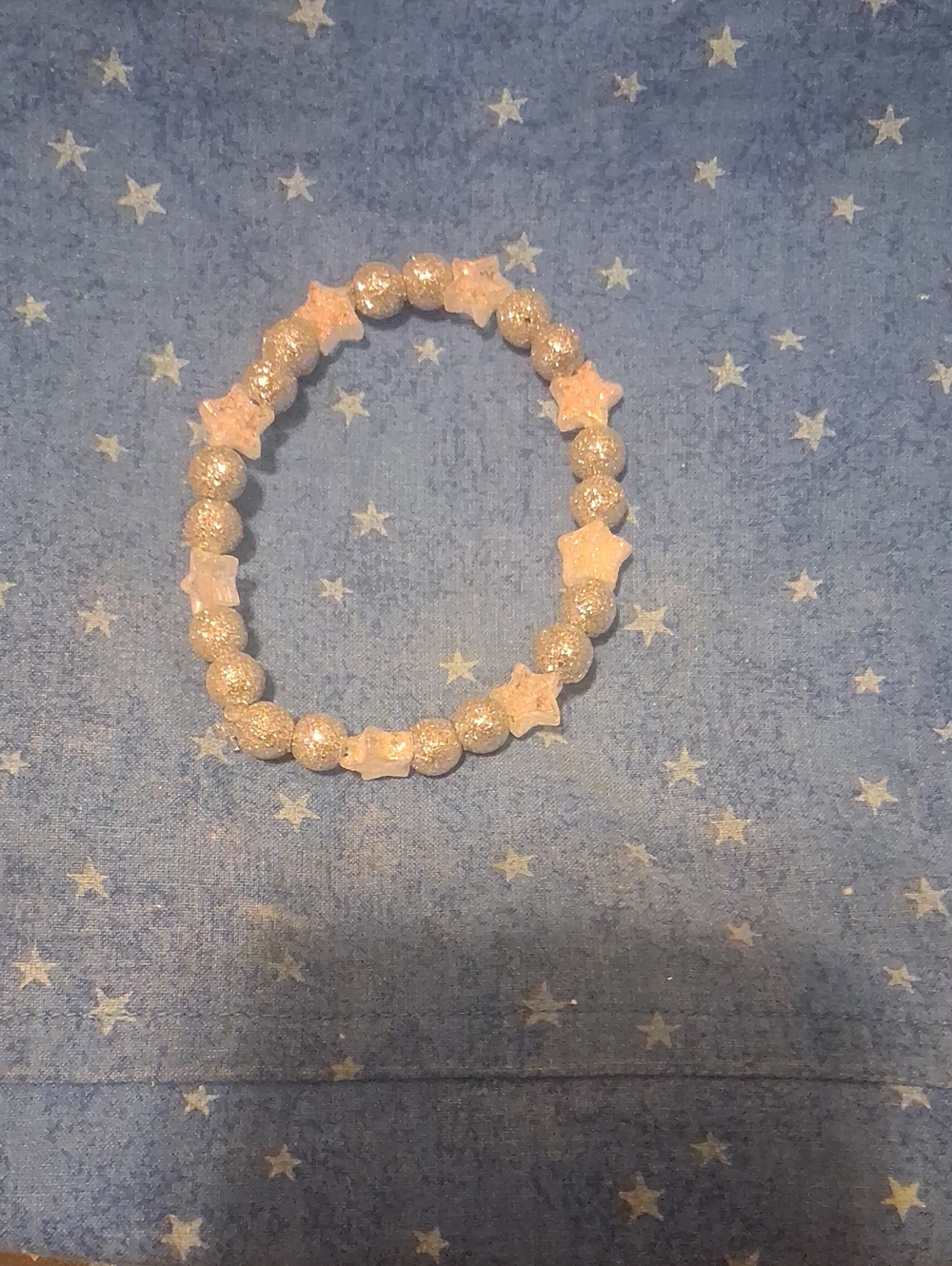 Sparkling Silver and Pink Star Beaded Stretch Bracelet